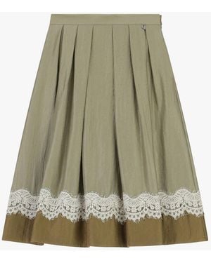 Dixie Gonna Midi A Pieghe Con Bordo A Contrasto E Pizzo - Verde