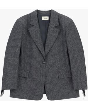 Dixie Blazer Motif Pied-De-Poule Avec Franges - Gris