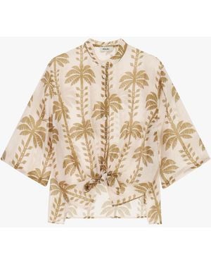 Dixie Camicia Crop Con Stampa Palme E Nodo Frontale - Neutro