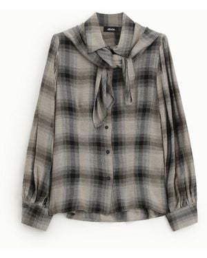 Dixie Camicia A Quadri, Collo Con Fiocco E Maniche Lunghe - Nero