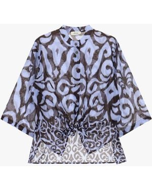 Dixie Camicia Stampa Fantasia Con Nodo Frontale E Maniche 3/4 - Blu