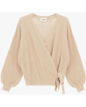 Dixie Cardigan Incrociato Con Maniche Lunghe E Cintura - Neutro