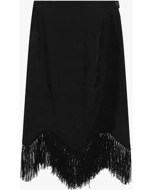Dixie Jupe Midi Imprimée À Franges Décoratives - Noir