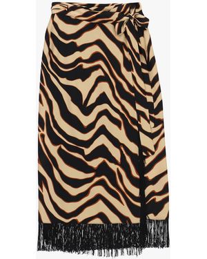 Dixie Gonna Midi Stampa Animalier Con Frange - Nero