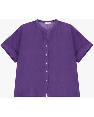 Dixie Chemise Col Rond Manches Courtes Boutonnée - Violet