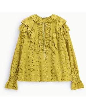 Dixie Blusa Sangallo Con Volant E Maniche Lunghe - Giallo