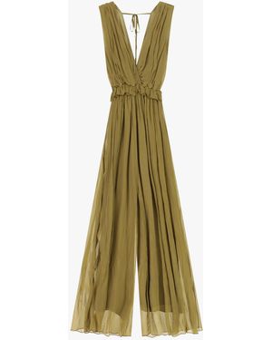 Dixie Jumpsuit Lungo Senza Maniche Con Scollo A V E Vita Arricciata - Verde