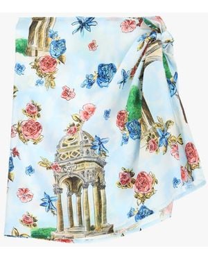 Dixie Gonna Corta Fantasia Stampa Fiori E Monumenti - Blu
