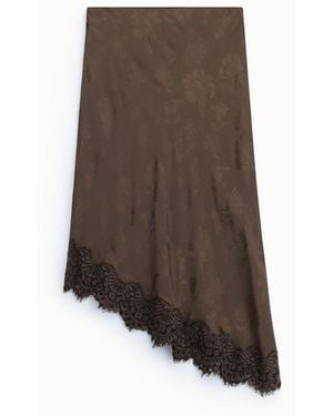 Dixie Jupe Midi Imprimée À Bordure En Dentelle Asymétrique - Marron