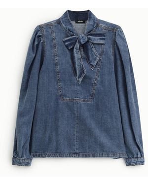 Dixie Chemise Col Rond À Nœud Et Manches Longues - Bleu