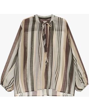 Dixie Blusa A Righe Con Maniche Ampie E Scollo Tondo - Bianco