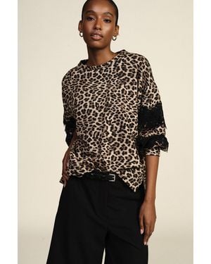 Dixie Sweat-Shirt Motif Léopard Avec Détails Dentelle - Noir