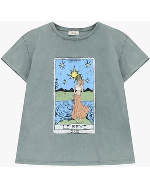 Dixie T-Shirt Manches Courtes À Motif Illustré Au Centre - Bleu