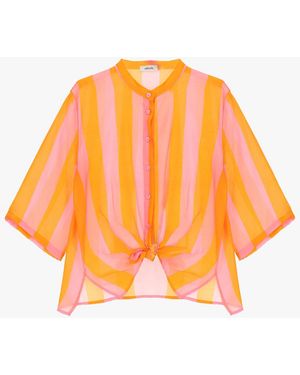 Dixie Chemise À Rayures Manches 3/4 Col Mao - Orange