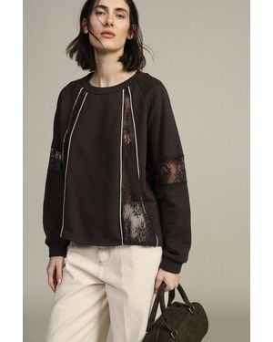 Dixie Sweatshirt Col Rond Avec Empiècements Dentelle - Marron