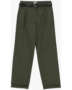 Dixie Pantalon Chino-Fit Taille Haute Avec Revers Et Ceinture - Vert