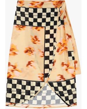 Dixie Gonna Midi A Portafoglio Fantasia Check E Fiori - Bianco