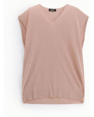 Dixie Pull Sans Manches Col V Avec Bord Côte - Rose