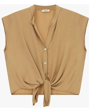 Dixie Camicia Crop Con Nodo Frontale E Bottoni - Verde