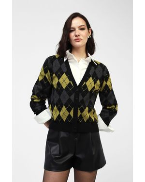 Dixie Cardigan A Maniche Lunghe E Losanghe - Nero