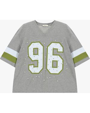 Dixie T-Shirt À Numéros Et Détails Strass - Gris