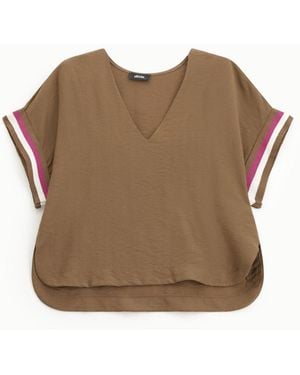 Dixie Blouse Col V Manches Courtes À Rayures - Marron
