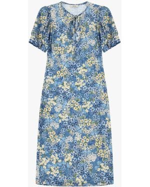 Dixie Robe Mi-Longue Imprimé Fleuri Manches Courtes - Bleu