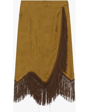 Dixie Gonna Midi Stampata Con Frange Decorative - Neutro