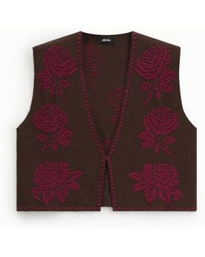 Dixie Pull Sans Manches Avec Motif Floral Contrasté - Rouge