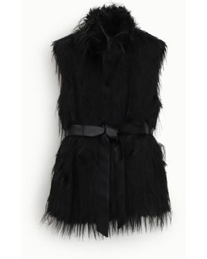 Dixie Cappotto Senza Maniche Con Cintura E Pelliccia Effetto Lungo - Nero