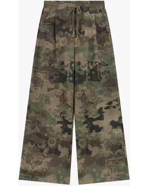 Dixie Pantaloni Palazzo Fantasia Paisley Con Coulisse Vita Alta - Verde