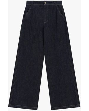 Dixie Pantaloni Palazzo Vita Alta Con Cuciture A Contrasto - Blu