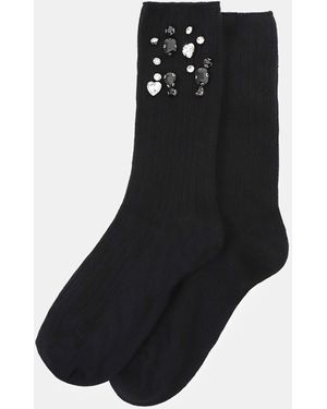Dixie Chaussettes Côtelées Longues À Cristaux Décoratifs - Noir