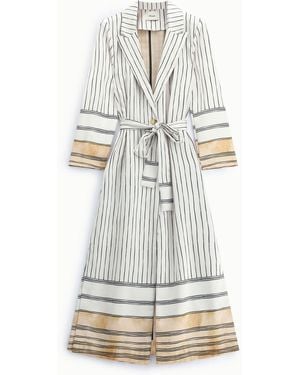Dixie Trench-Coat A Righe Lunghezza Midi Con Cintura - Grigio