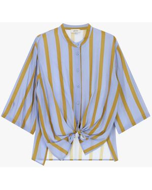Dixie Chemise À Rayures Avec Nœud Devant Et Manches 3/4 - Bleu