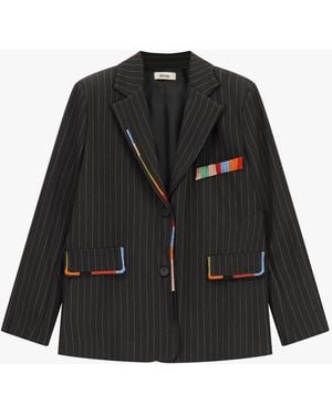 Dixie Blazer À Rayures Avec Finitions Colorées Et Fermeture Croisée Simple - Noir
