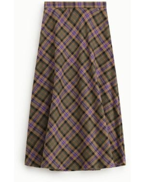 Dixie Jupe Longue Taille Haute Motif Tartan Évasée - Marron