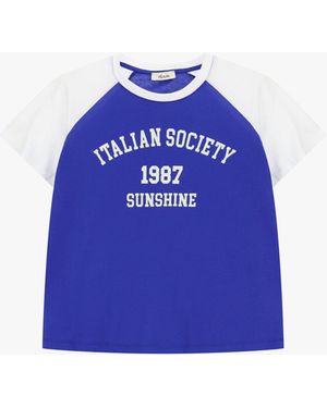 Dixie T-Shirt Raglan Stampa Frontale Bicolore - Blu