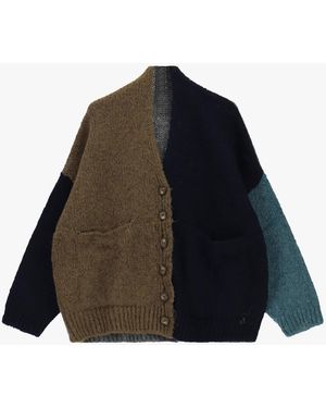 Dixie Cardigan Con Bottoni E Motivo A Blocchi Di Colore - Blu