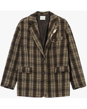 Dixie Blazer A Quadri Con Spilla Decorativa - Marrone