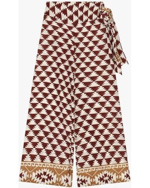 Dixie Pantaloni Palazzo Fantasia Geometrica Con Fusciacca - Bianco