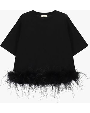 Dixie T-Shirt Ample Avec Plumes Décoratives En Bas - Noir