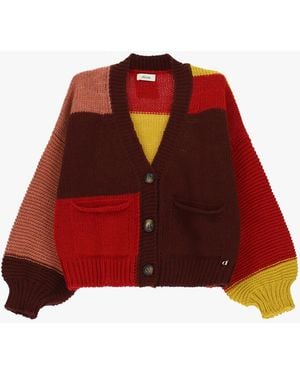 Dixie Cardigan A Blocchi Di Colore Con Tasche Applicate - Rosso