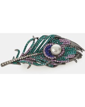 Dixie Spilla Piuma Pavone Con Strass E Perla - Blu