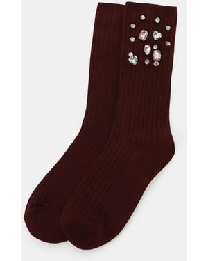 Dixie Chaussettes Côtelées Longues À Cristaux Décoratifs - Violet