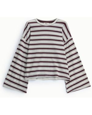 Dixie T-Shirt À Rayures Manches Longues Coupe Ample - Blanc
