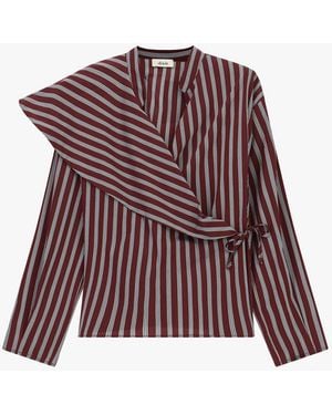 Dixie Camicia A Righe Con Colletto Alla Coreana E Nodo - Rosso
