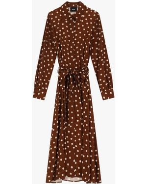 Dixie Vestito A Pois Con Colletto Classico - Marrone