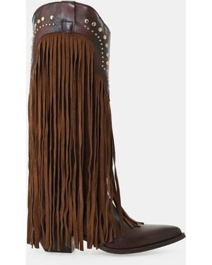 Dixie Bottes Hautes À Franges Et Clous Métalliques - Marron