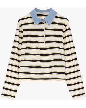 Dixie Maglia A Righe Collo Polo - Bianco